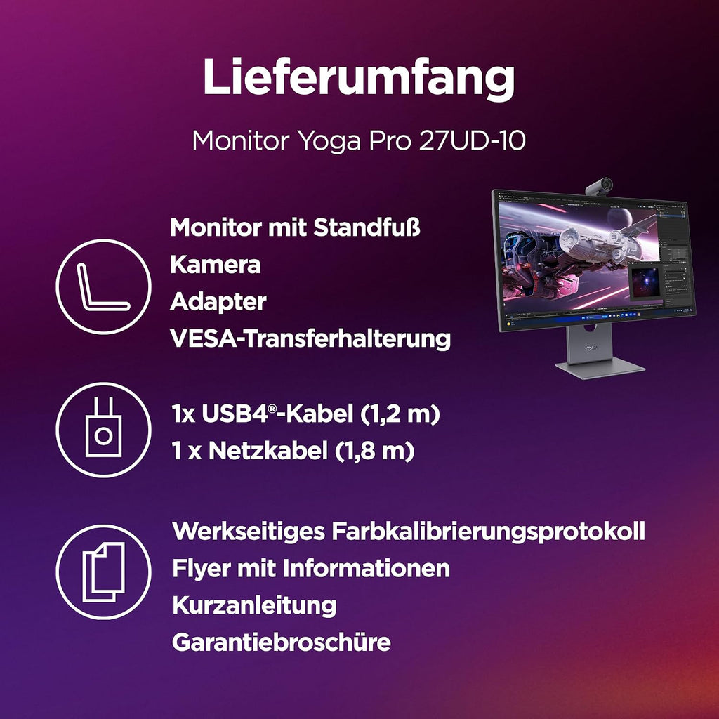 Lenovo Yoga Pro 27UD-10 26.5 Zoll QD-OLED 4K Monitor 120Hz 0.03ms HDMI 2.1 USB-C Schwarz
