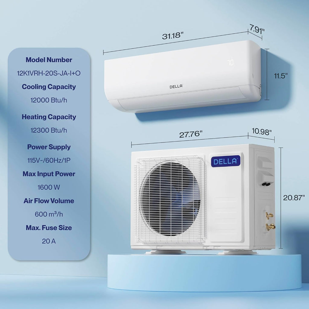 Della 12000 BTU Mini Split Klimaanlage 20 SEER2 Weiß