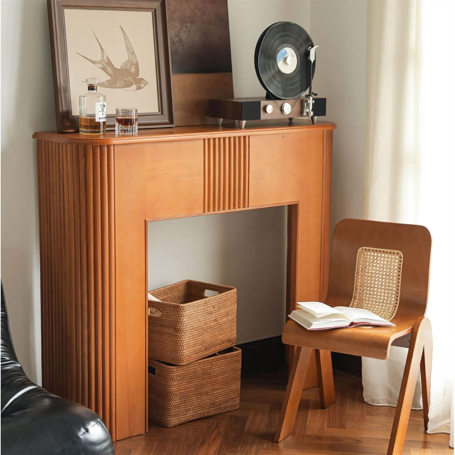 Lijiaxiuyc-101 Kaminofen Kaminsims Massivholz 129x34x110 cm One Color