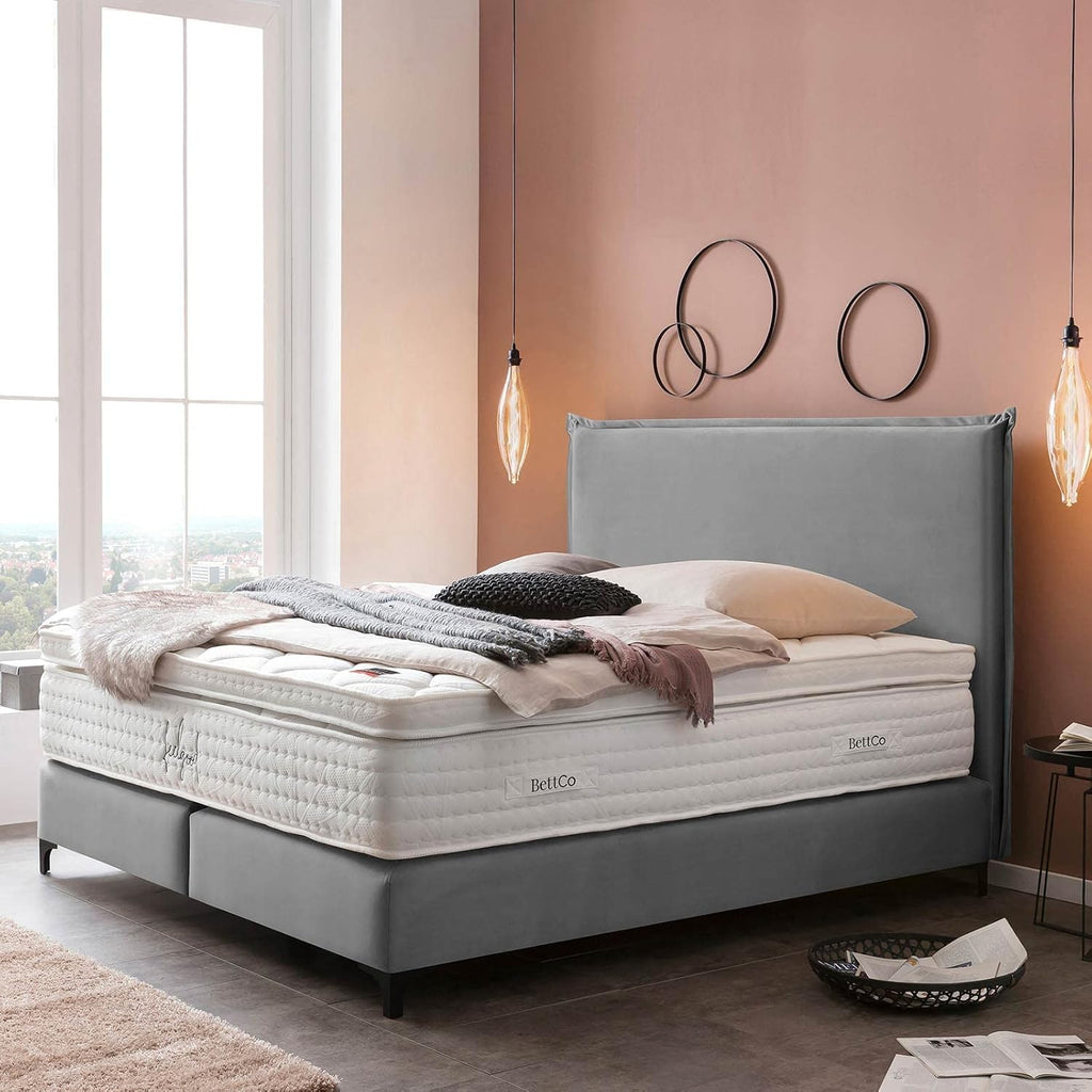 BettCo Boxspringbett London Velours Grau 140x200 Ohne Topper