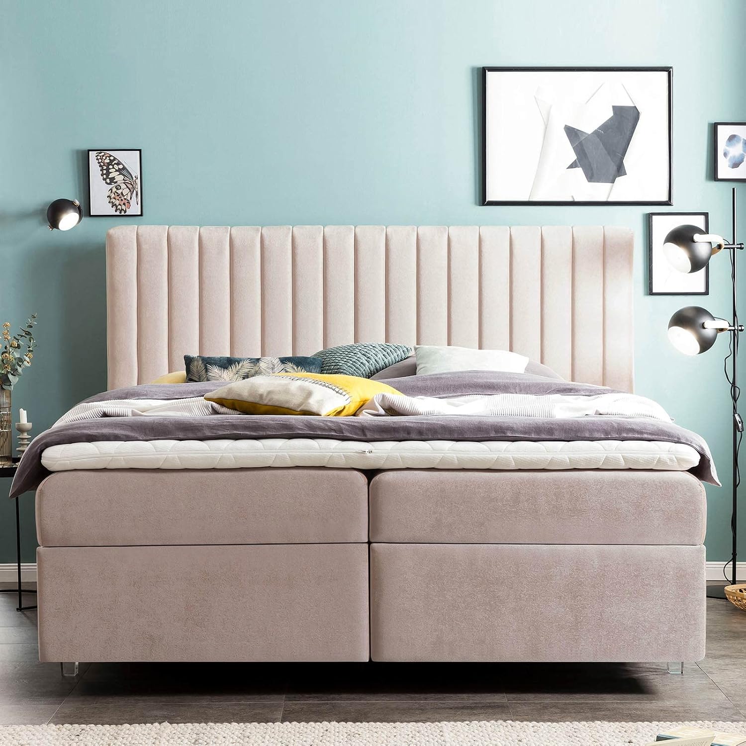 Bettco Boxspringbett Paris Samt 160X200 Ohne Topper Rosa