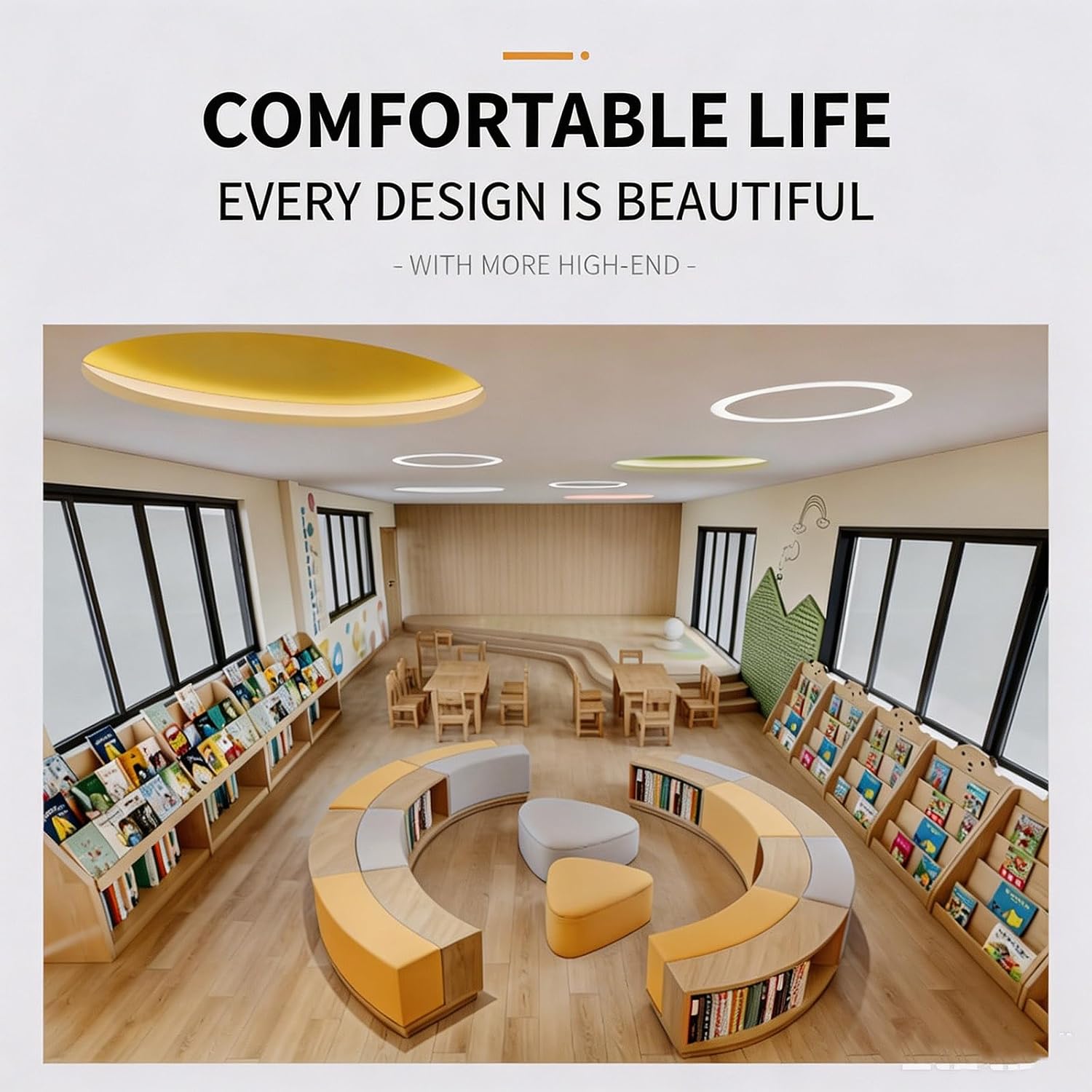 KIBONCY Gebogenes Rundes Bücherregal Bankett-Sofa 4x2m Bunt