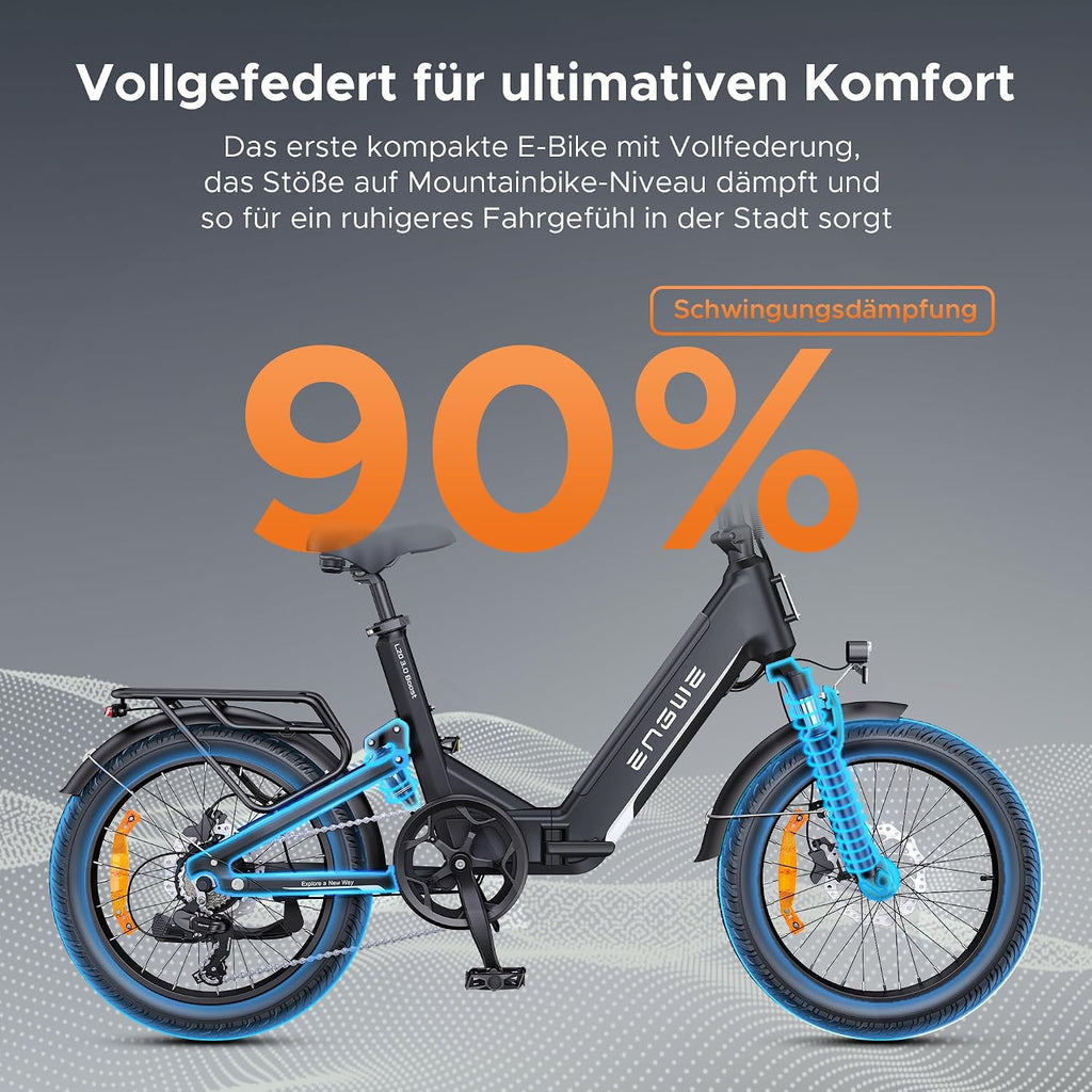 ENGWE L20 3.0 Boost E-Bike 48V 13,5Ah Akku 135km Drehmomentsensor Hydraulische Bremsen 20x3,0 Reifen Champagner-Gold