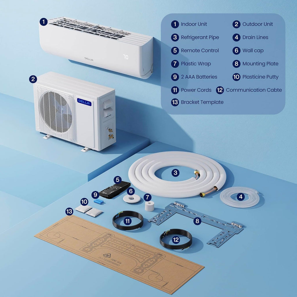 Della 12000 BTU Mini Split Klimaanlage 20 SEER2 Weiß