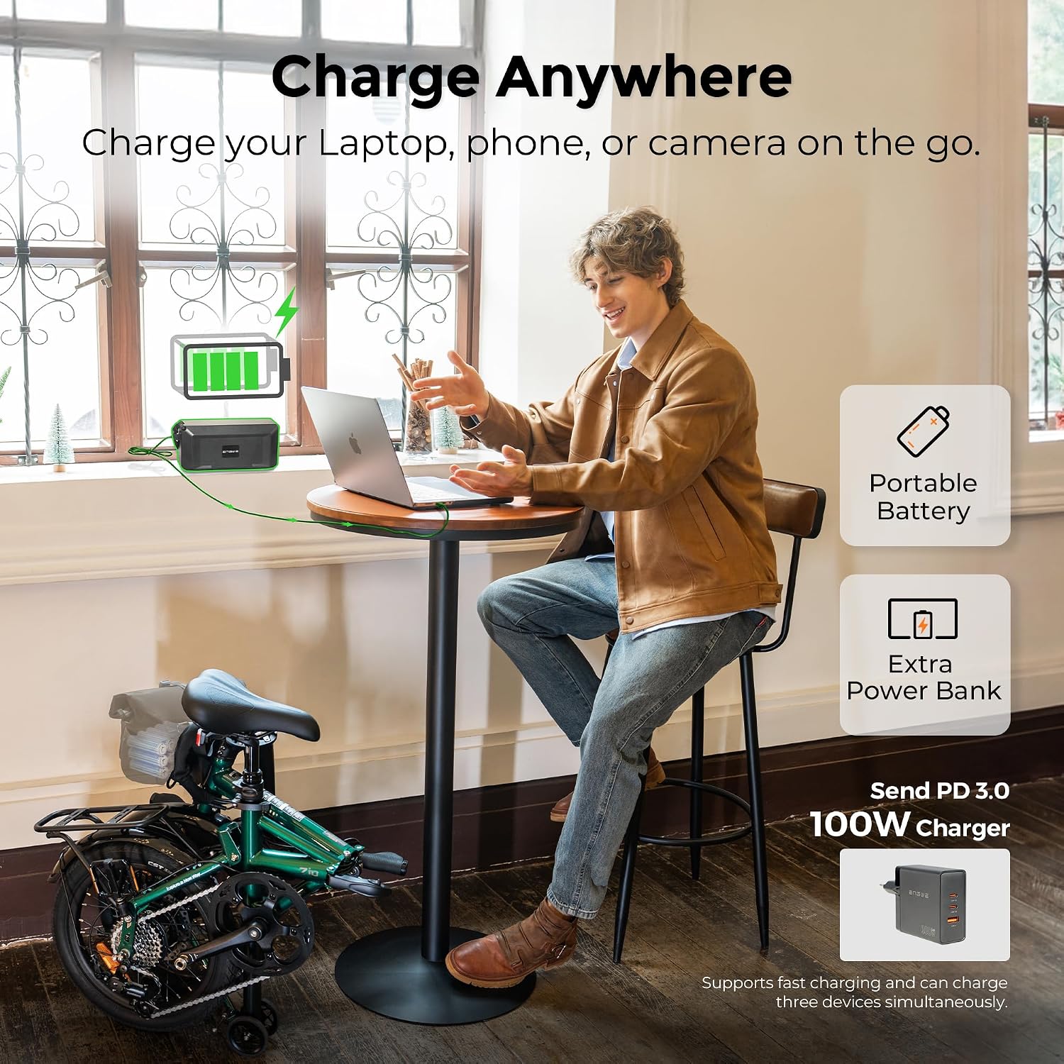 ENGWE Zip Faltbares E-Bike 16,9 kg 120 km Reichweite 36V 10Ah Akku 250W Motor Grün