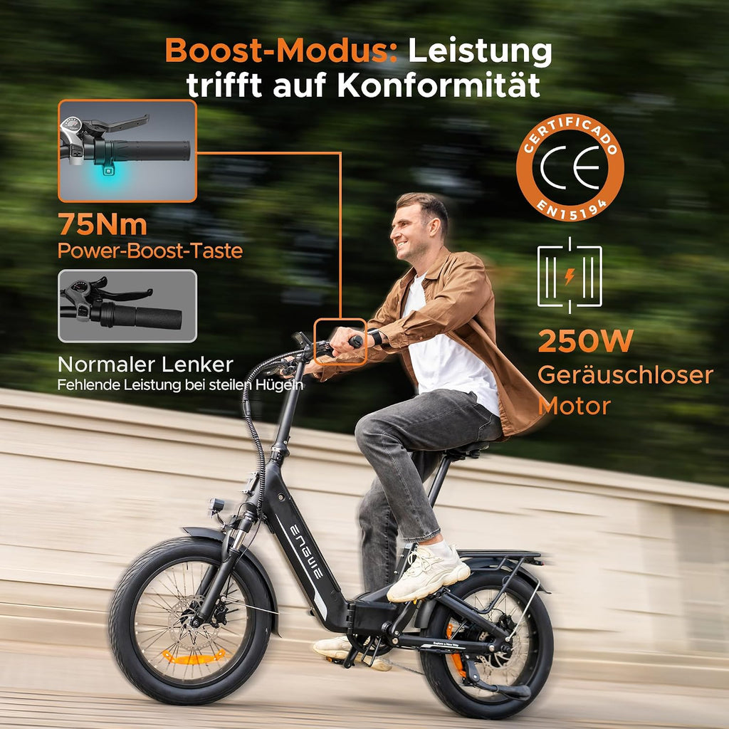 ENGWE L20 3.0 Boost E-Bike 48V 13,5Ah Akku 135km Drehmomentsensor Hydraulische Bremsen 20x3,0 Reifen Champagner-Gold