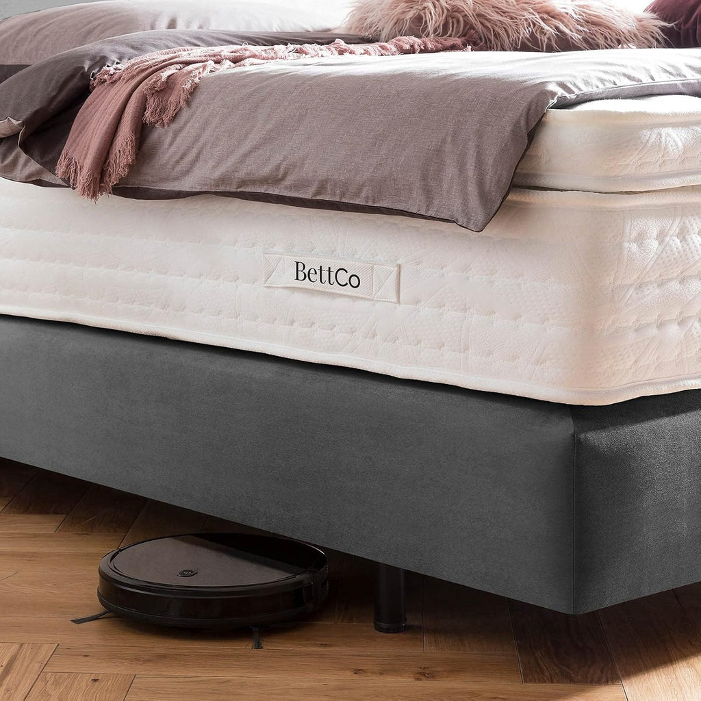 BettCo Boxspringbett London Samt Dunkelgrau 180x200 cm Ohne Topper 7-Zonen Taschenfederkern