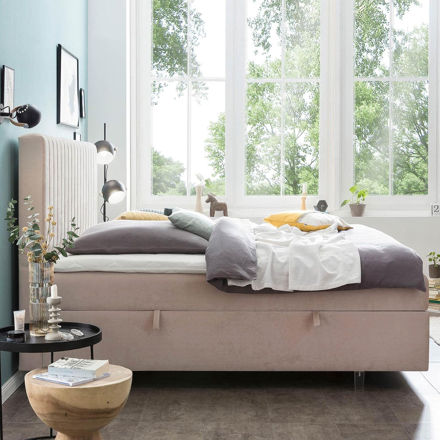Bettco Boxspringbett Paris Samt 160X200 Ohne Topper Rosa