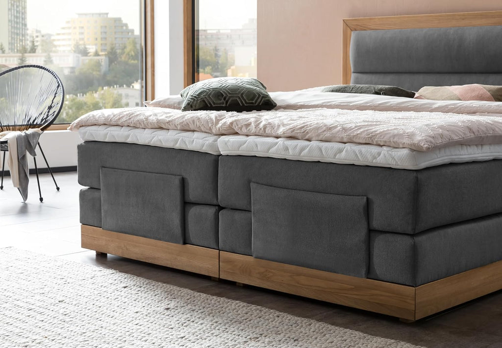 Belanoti MODELA Boxspringbett 160x200 Elektrisch Verstellbar 7-Zonen Taschenfederkern Matratze Inkl Visco Topper Motor Anthrazit H2/H3