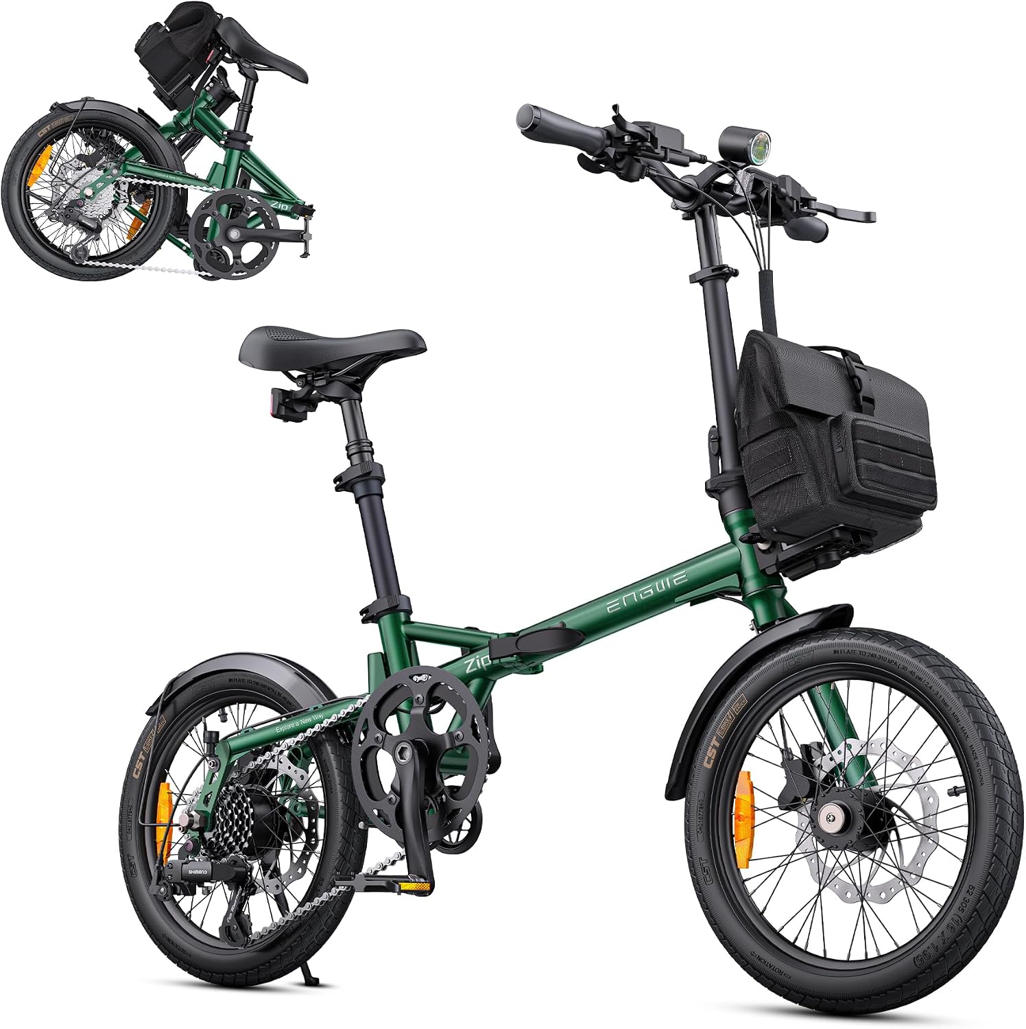ENGWE Zip Faltbares E-Bike 16,9 kg 120 km Reichweite 36V 10Ah Akku 250W Motor Grün