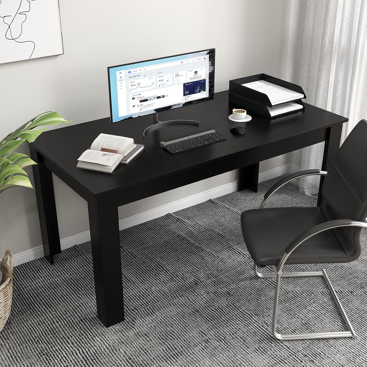 LDAILY Esstisch Aus Mokka-Holz 160x80x76,2cm Schwarz L-Förmige Beine