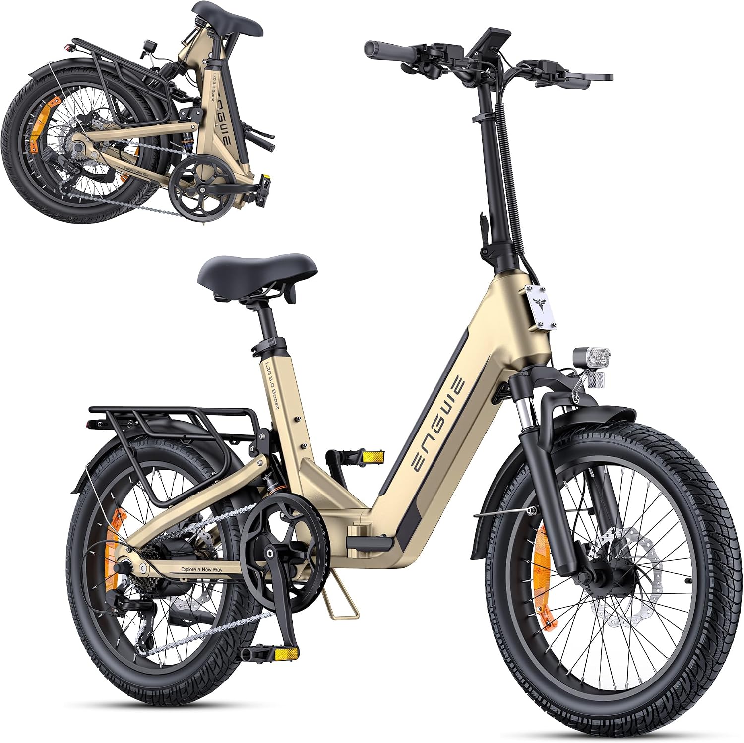 ENGWE L20 3.0 Boost E-Bike 48V 13,5Ah Akku 135km Drehmomentsensor Hydraulische Bremsen 20x3,0 Reifen Champagner-Gold