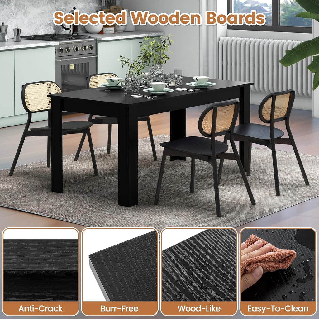 LDAILY Esstisch Aus Mokka-Holz 160x80x76,2cm Schwarz L-Förmige Beine