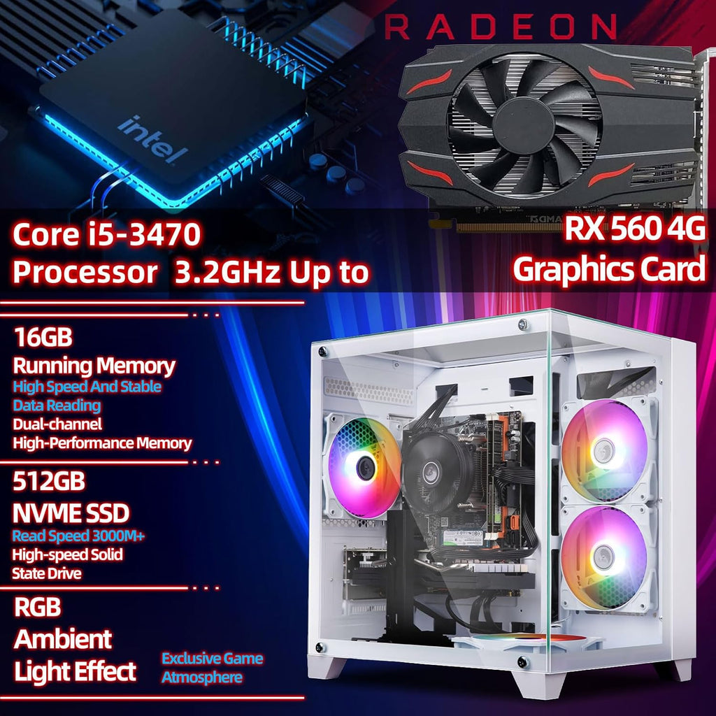 Kroteaup Gaming PC Desktop Intel Core i5 3.6 GHz 16 GB RAM 512 GB SSD Radeon RX 560 4G Windows 11