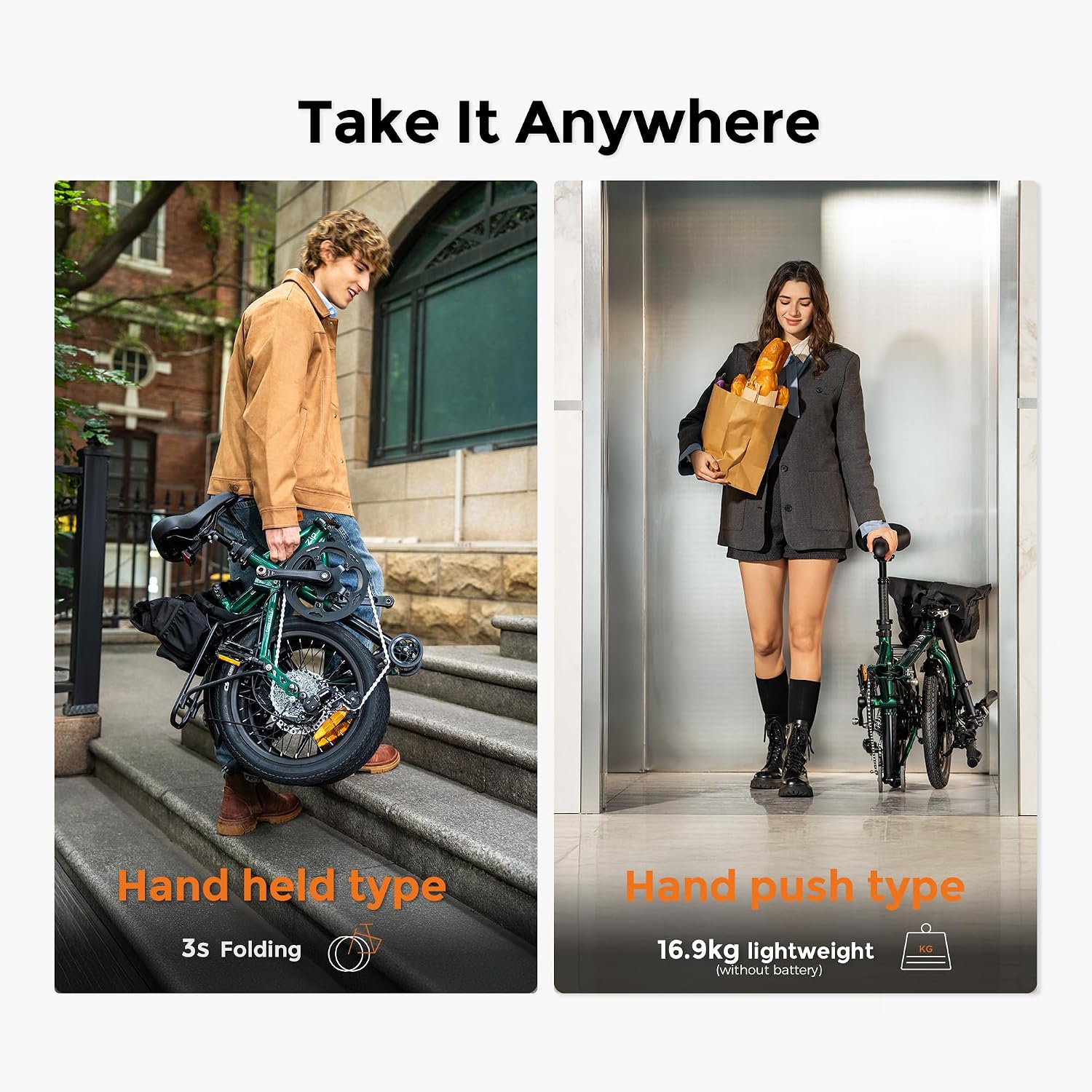 ENGWE Zip Faltbares E-Bike 16,9 kg 120 km Reichweite 36V 10Ah Akku 250W Motor Grün