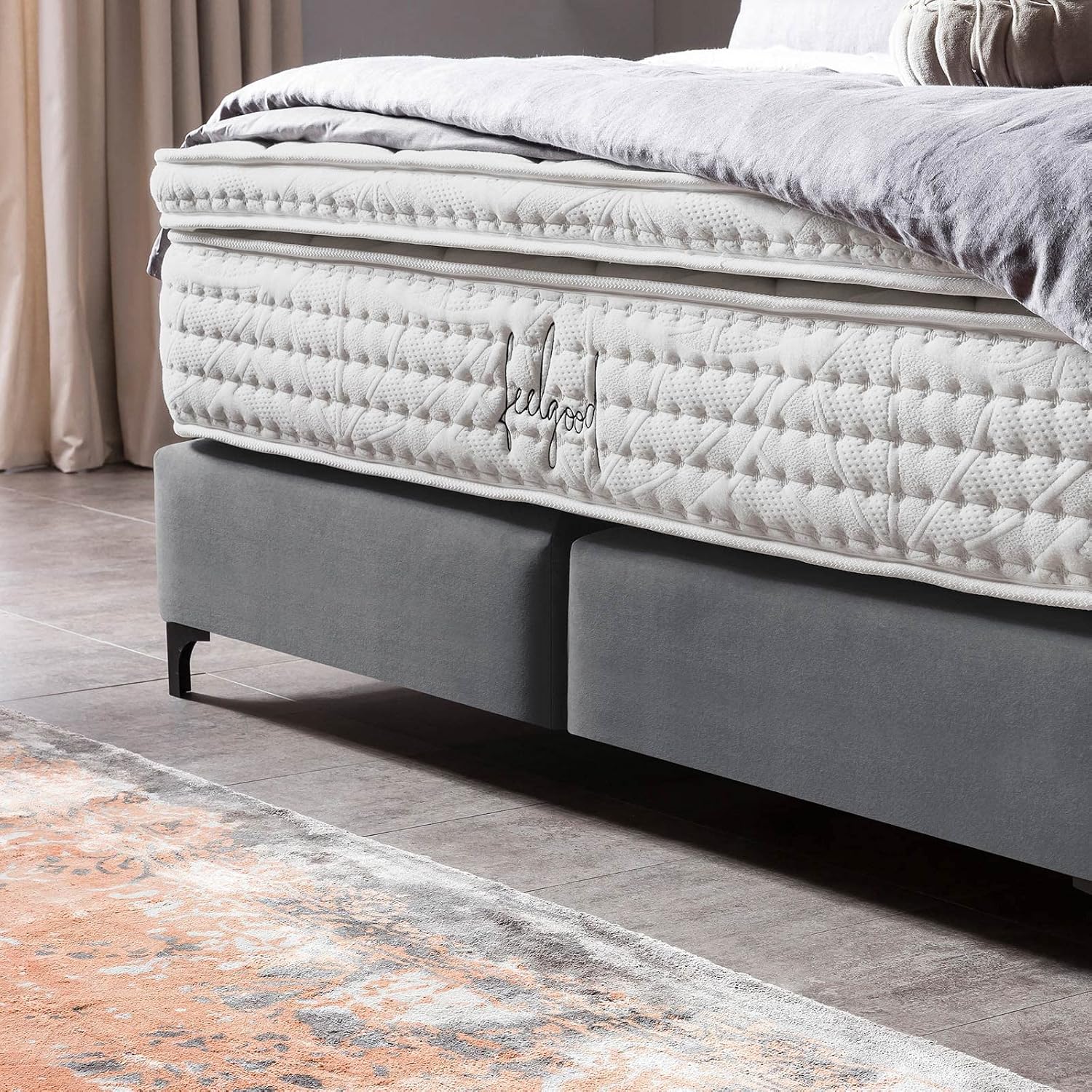 BettCo Chester Velours Boxspringbett 180x200 Dunkelgrau