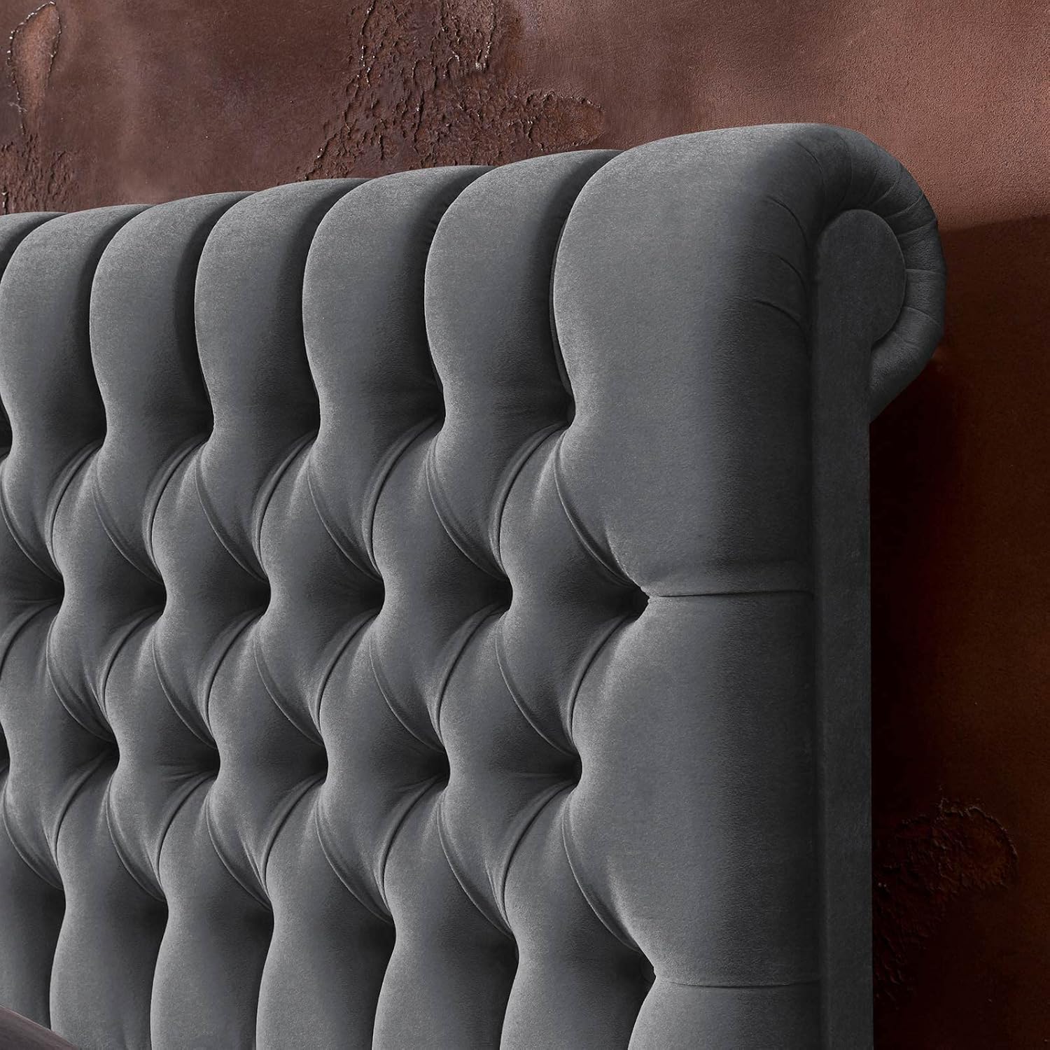 BettCo Chester Velours Boxspringbett 180x200 Dunkelgrau