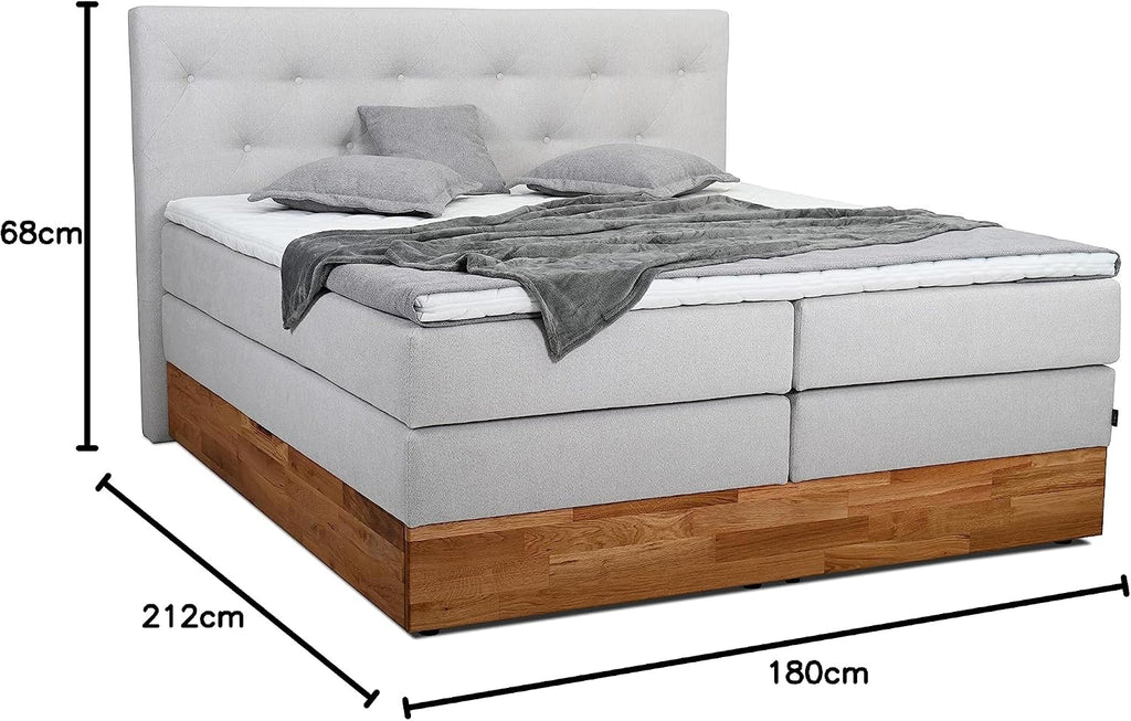 Belanoti MARBO Boxspringbett 180x200 Mit Bettkasten 7-Zonen Taschenfederkern Matratze Inklusive Visco Topper Weißgrau