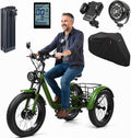 ZRLYbau Elektro Dreirad Für Erwachsene 24 Zoll 7 Gang Fat Tire E-Bike Grün