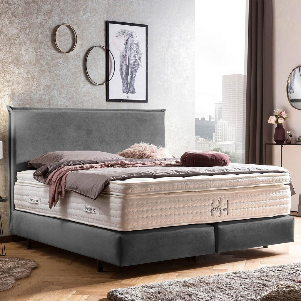 BettCo Boxspringbett London Samt Dunkelgrau 180x200 cm Ohne Topper 7-Zonen Taschenfederkern
