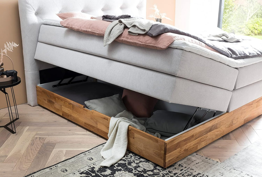 Belanoti MARBO Boxspringbett 180x200 Mit Bettkasten 7-Zonen Taschenfederkern Matratze Inklusive Visco Topper Weißgrau