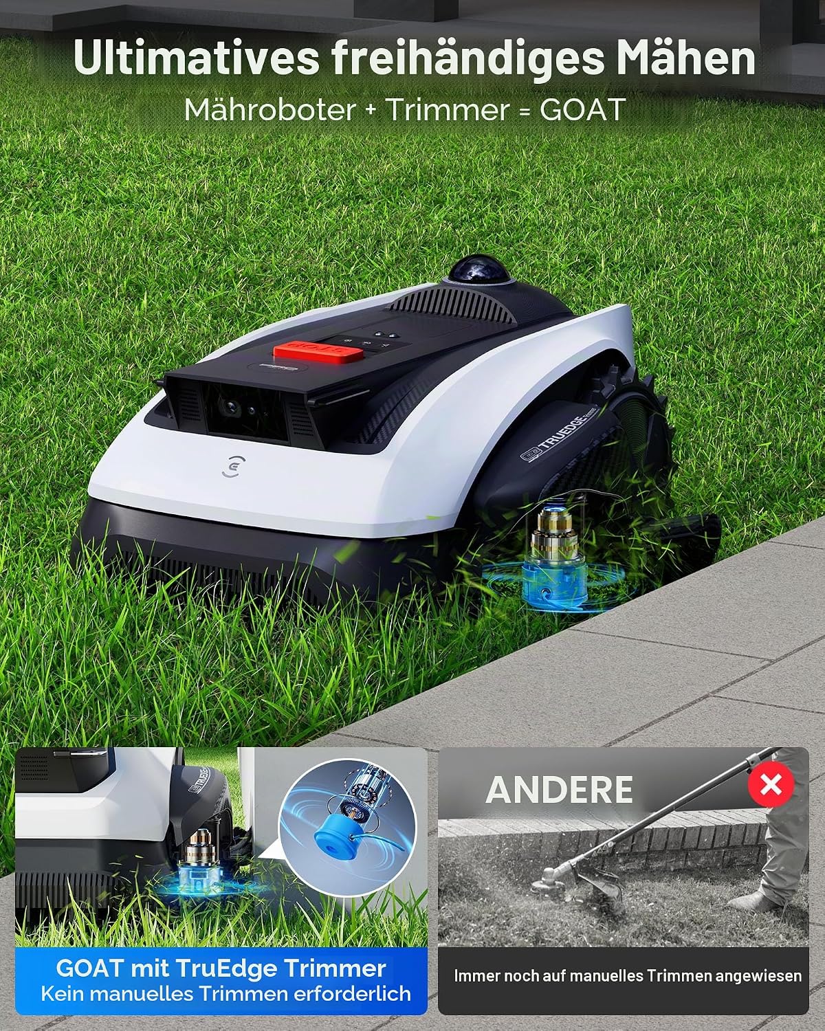 Ecovacs Goat O1000 Lidar Pro Mähroboter Mit Truedge Trimmer Für 1/4 Acre