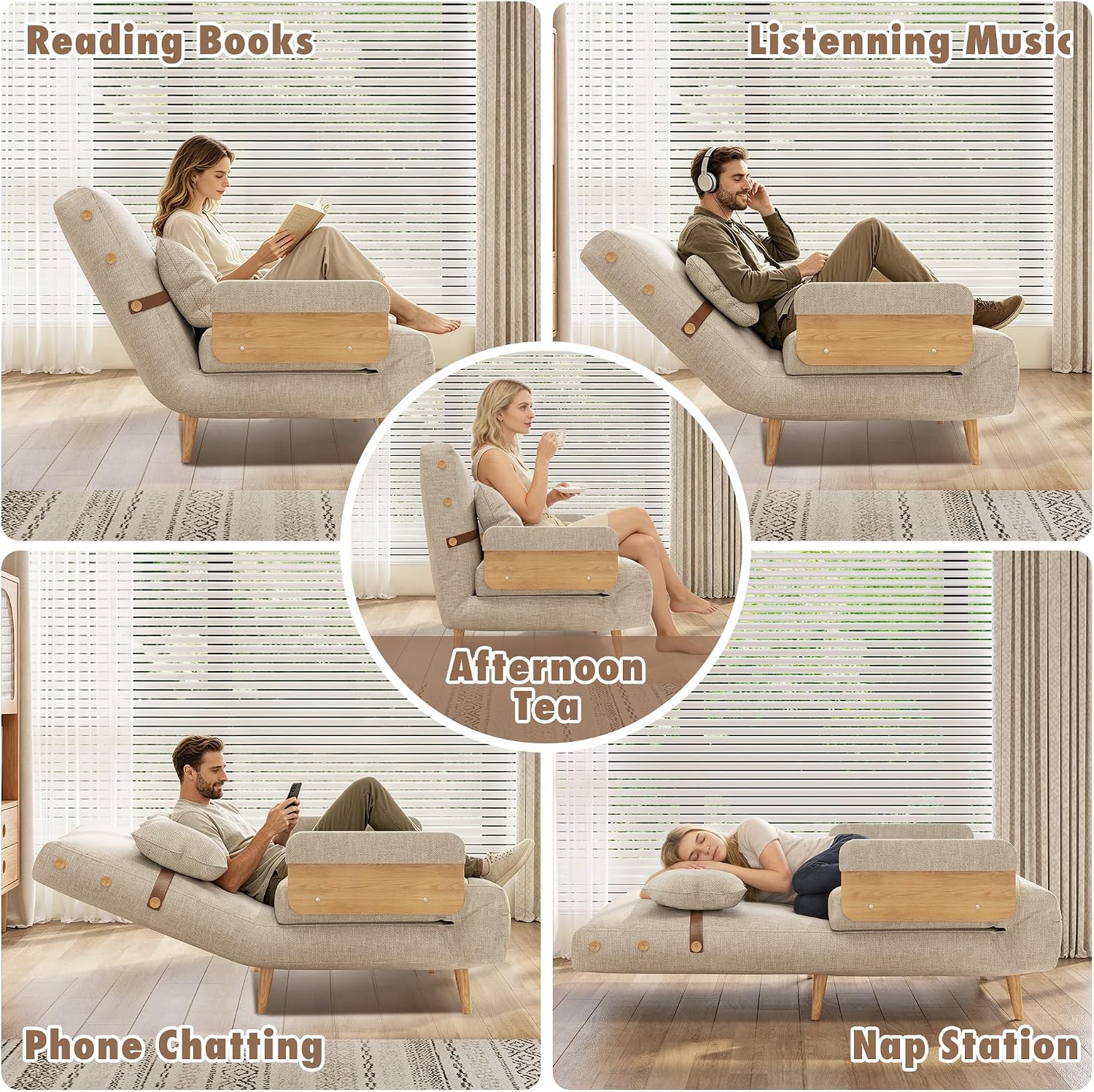 JASIWAY Umwandelbarer Stuhl 3-in-1-Futon-Sofa Bett Beige 80 cm