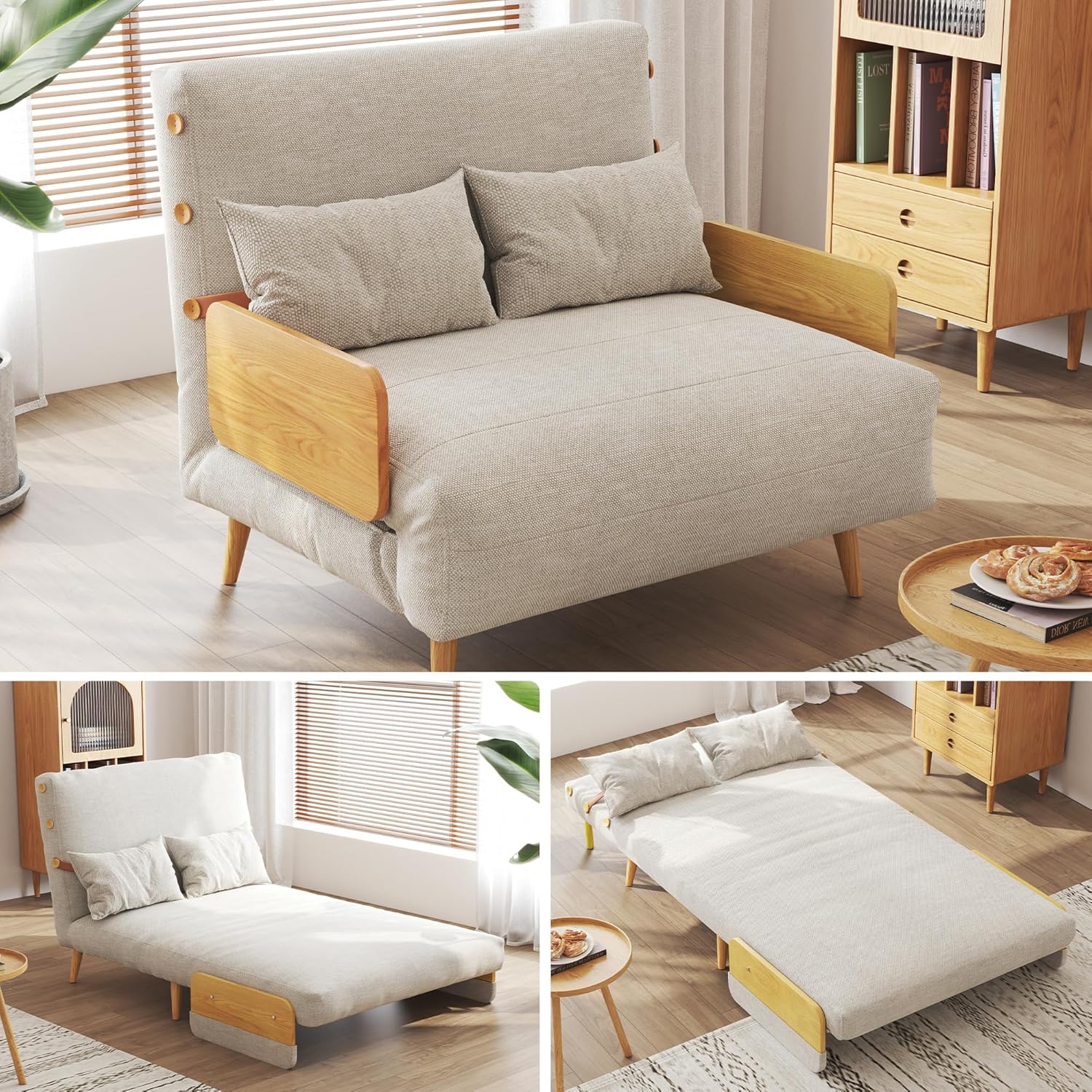JASIWAY Umwandelbarer Stuhl 3-in-1-Futon-Sofa Bett Beige 80 cm