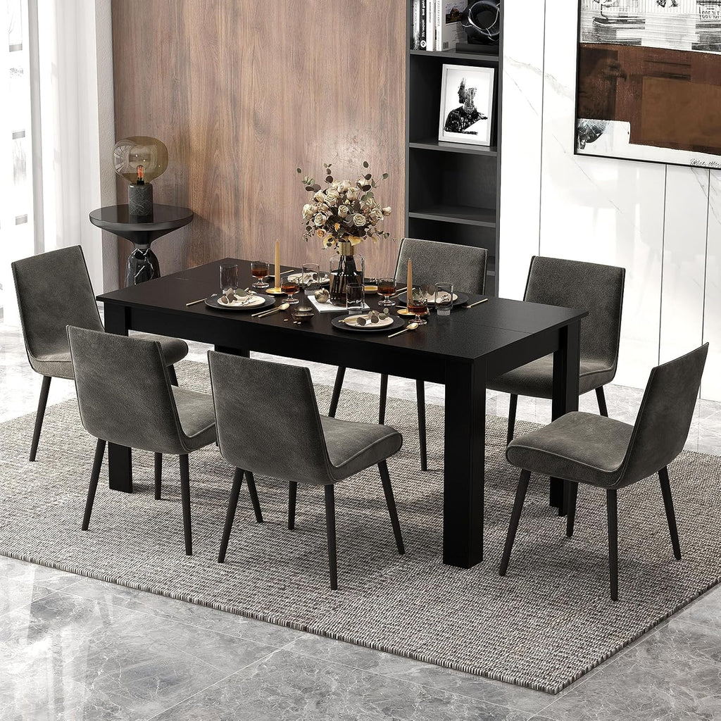 LDAILY Esstisch Aus Mokka-Holz 160x80x76,2cm Schwarz L-Förmige Beine