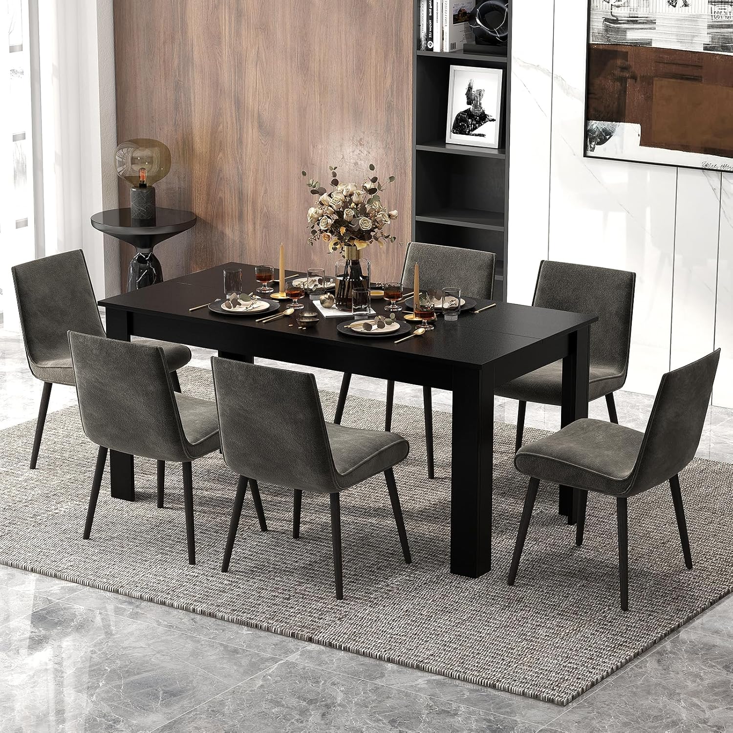 LDAILY Esstisch Aus Mokka-Holz 160x80x76,2cm Schwarz L-Förmige Beine