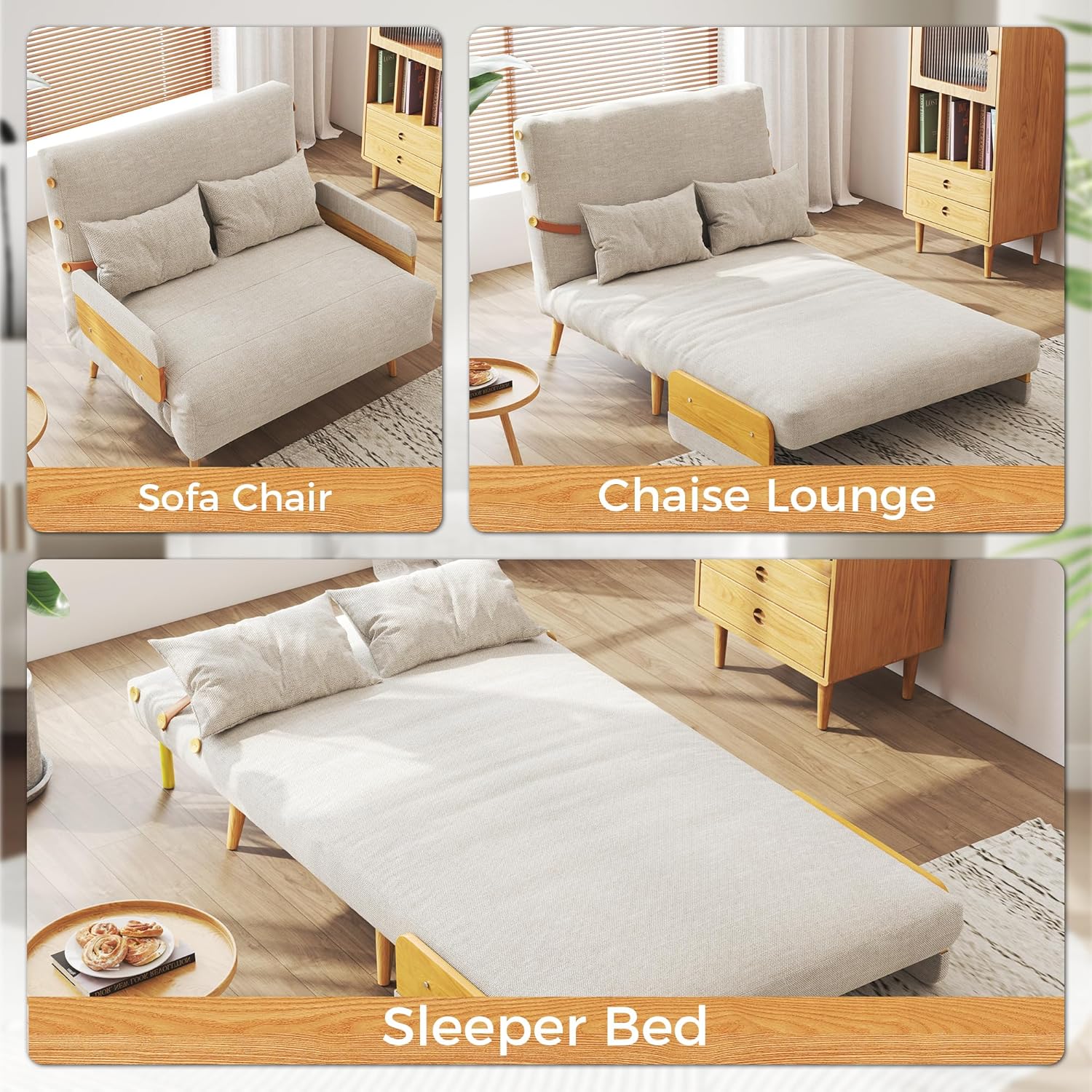 JASIWAY Umwandelbarer Stuhl 3-in-1-Futon-Sofa Bett Beige 80 cm