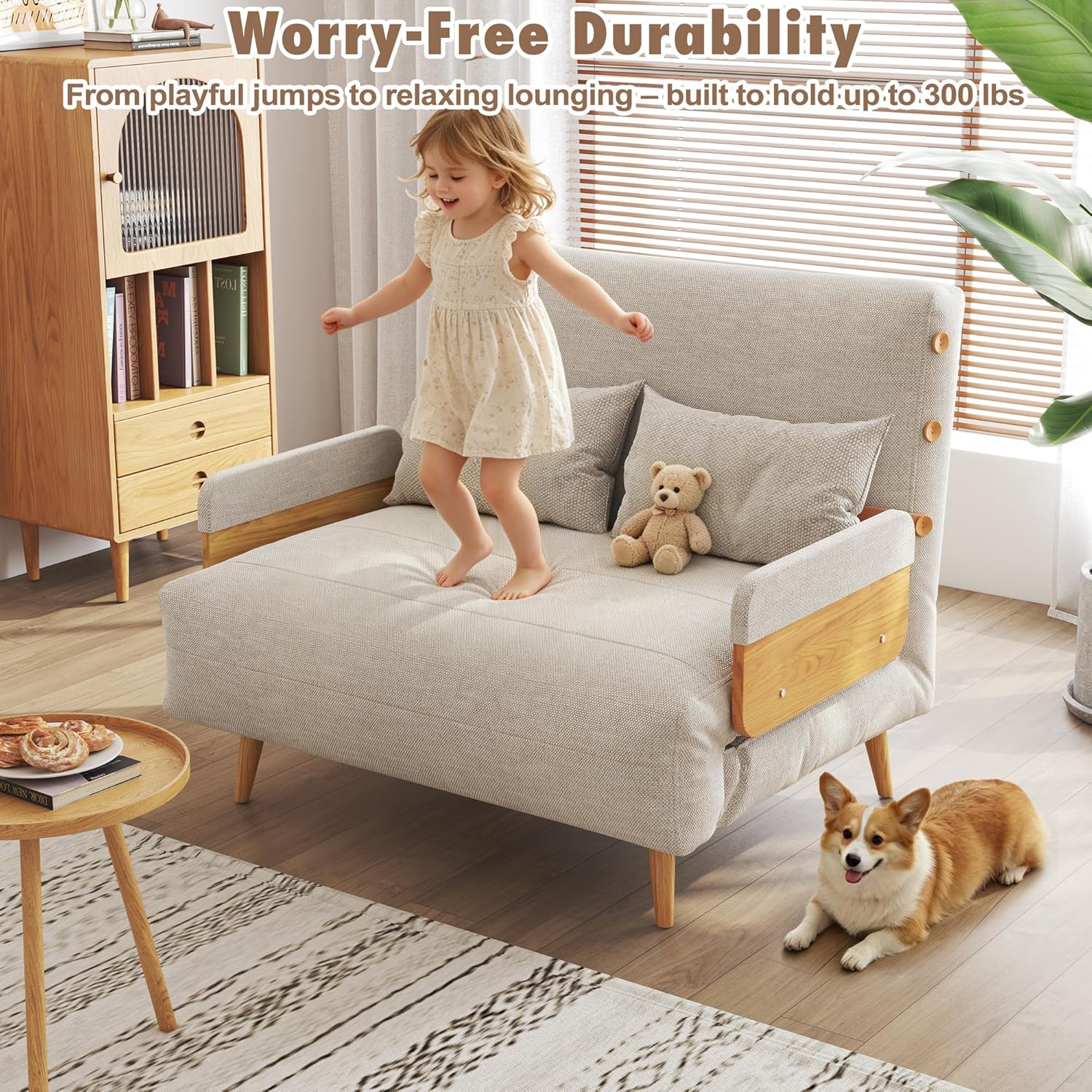 JASIWAY Umwandelbarer Stuhl 3-in-1-Futon-Sofa Bett Beige 80 cm