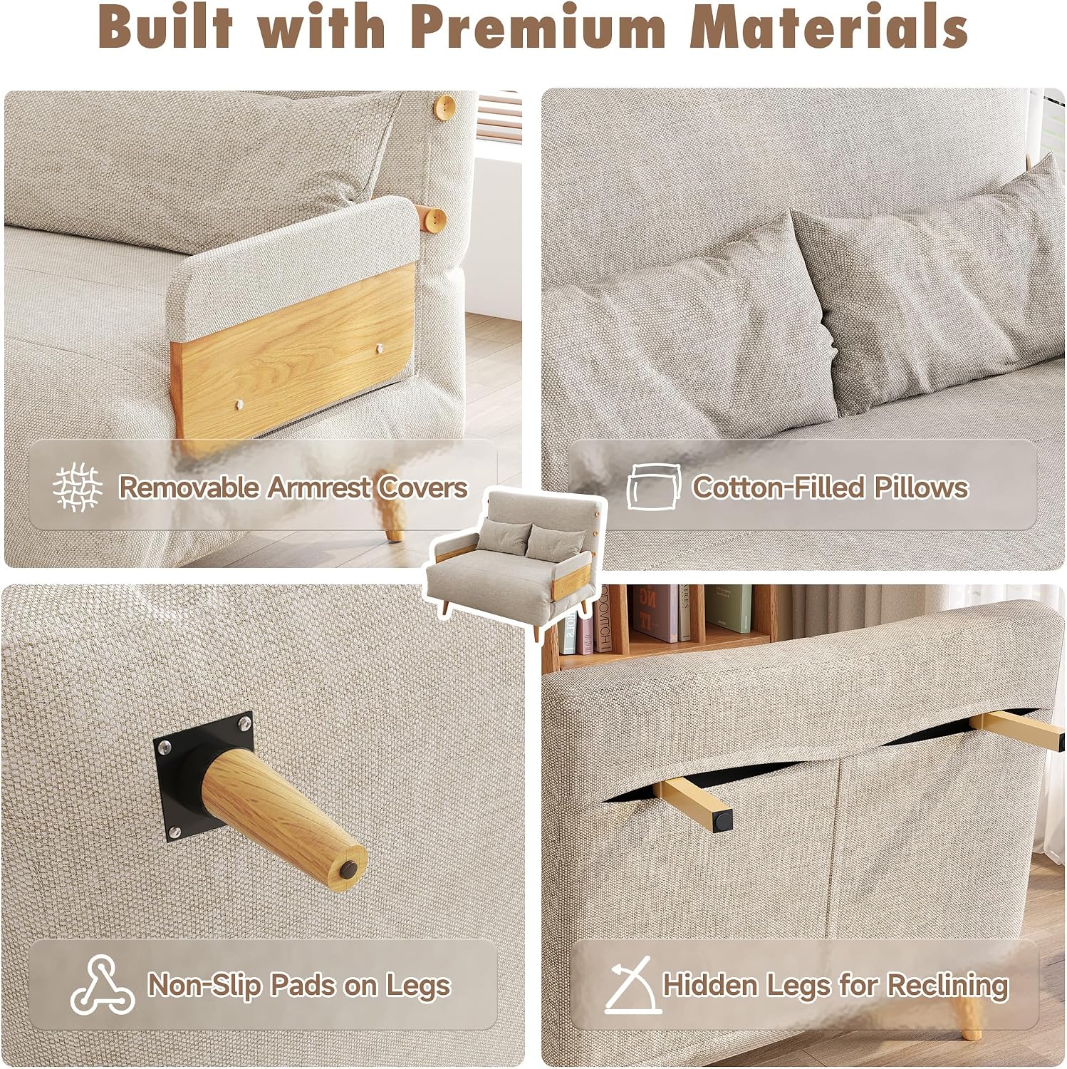 JASIWAY Umwandelbarer Stuhl 3-in-1-Futon-Sofa Bett Beige 80 cm