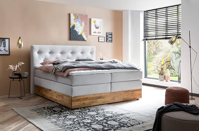 Belanoti MARBO Boxspringbett 180x200 Mit Bettkasten 7-Zonen Taschenfederkern Matratze Inklusive Visco Topper Weißgrau