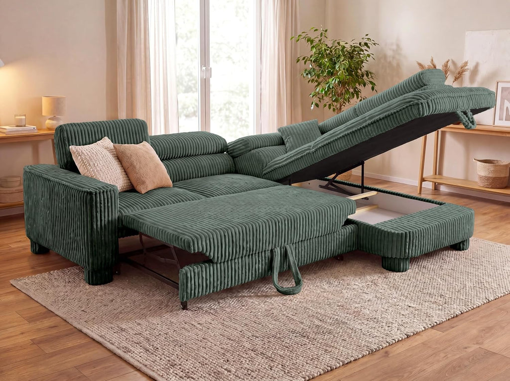 BROMARKT Cavello Ecksofa Mit Schlaffunktion Dunkelgrün Rechts