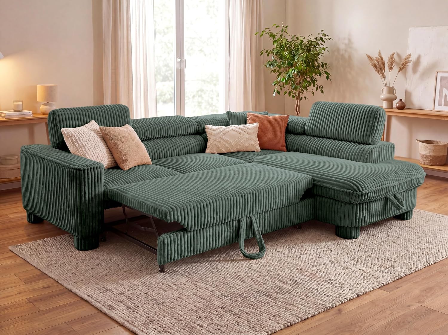 BROMARKT Cavello Ecksofa Mit Schlaffunktion Dunkelgrün Rechts