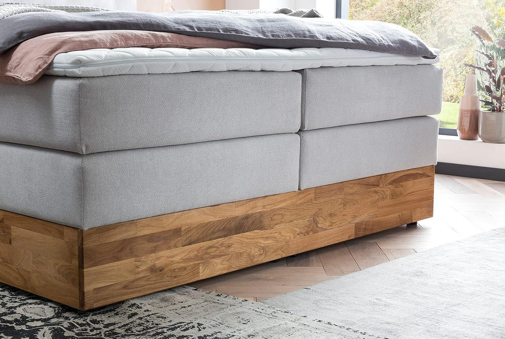 Belanoti MARBO Boxspringbett 180x200 Mit Bettkasten 7-Zonen Taschenfederkern Matratze Inklusive Visco Topper Weißgrau